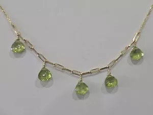 14k Yellow Gold Necklace With Genuine Natural Peridot 18" - Picture 1 of 9
