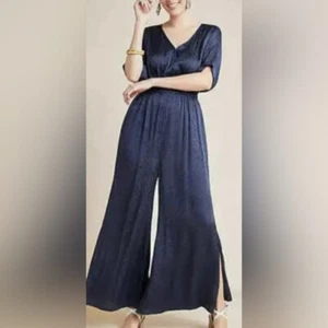 NEW Maeve Anthropologie Jacqueline Jacquard Romper Jumpsuit Navy Blue flowy USS - Bild 1 von 7