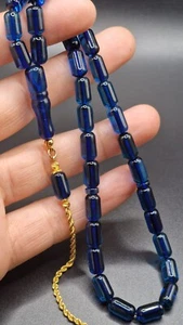 Mavi Damla Kehribar Tesbih 14K Altın Püskül / Blauer Bernstein Rosary mit Gold - Bild 1 von 4