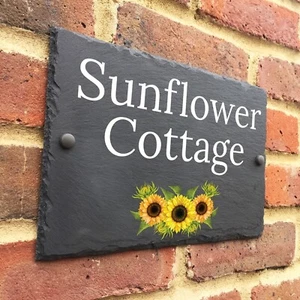 Rustic Slate sunflower House Number / Name sign plaque bespoke custom FREEUK P&P - Picture 1 of 5