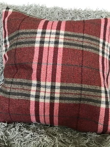 Wool, tartan, red, brown & cream cushion cover, light brown velvet envelope back - Picture 1 of 8