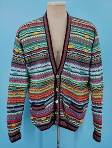 VTG Men's 90s Multicolor Coogi Cardigan Sweater Sz L 1990s Cotton - Picture 1 of 5