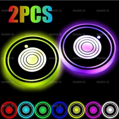 2pcs Cup Pads Car Accessories LED Lights Cover Interior Decoration Lamp 7 Colors - Image 1 of 4
