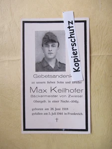 Sterbebild 2. WK Obergefr. Nachr.-Ablg. Gef. 5. 7. 1944 in Frankreich/Zwiesel - Bild 1 von 2