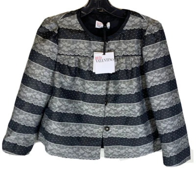 Nueva chaqueta de seda de encaje rojo Valentino IT 44 US M mediana en gris FR323510  Foto 1 de 4