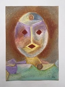 Paul Klee Drawing on old paper (Handmade) signed and stamped mixed media vtg art - Picture 1 of 5
