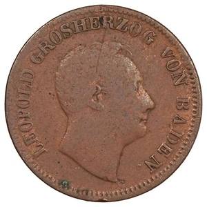 Deutschland - Großherzogtum Baden - 1 Kreuzer 1852 Leopold I Kupfer KM.218 Münze - Bild 1 von 2
