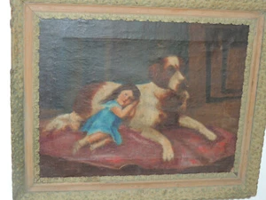 ANTICO DIPINTO OLIO SU TELA CON CORNICE COEVA DORATA IN LEGNO E GESSO ANNI 20 - Foto 1 di 11