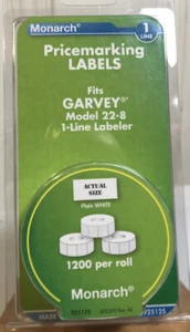 MONARCH Garvey 22-8 PRICE MARKING LABELS 1-Line Plain White 3 ROLLS 925125 New - Picture 1 of 6