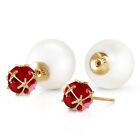 14K. SOLID GOLD TRIBAL DOUBLE SHELL PEARLS AND RUBIES STUD EARRINGS (Yellow Gold
