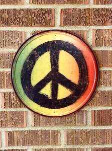  Rasta Peace Sign Round HOME / GARAGE TIN SIGN Vintage hippie love 11.75”Dia. - Picture 1 of 4