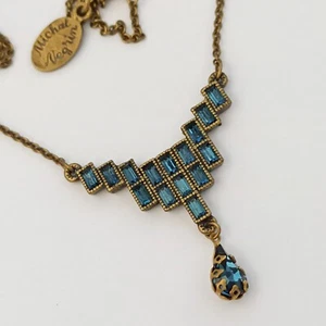 Michal Negrin Necklace Sapphire Blue Tone Crystals Elegant Royal Geometric Bib - Picture 1 of 19