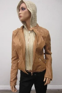 *MINT*  PAPAYA  CUTE WOMEN'S FAUX LEATHER HOODED FULL ZIP JACKET Size Small - Picture 1 of 8