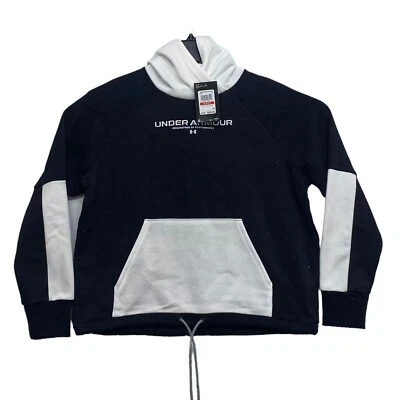 Under Armour Size XS Black White Rival Fleece Adjustable Hem Pullover Hoodie - Image 1 of 4