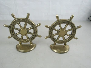 Vintage Paar Messing Schiffsrad Buchstützen 6 3/4" hoch, 6 1/4" breiteste - Bild 1 von 12