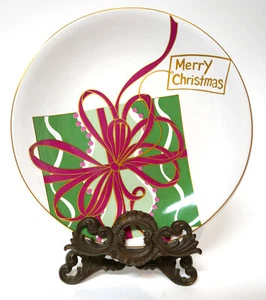 ROYAL NORFOLK Ribbon & Wrap MERRY CHRISTMAS 8" Salad Dessert Plate - Picture 1 of 3