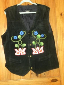 BLACK SUEDE HAND BEADED VEST PIONEERWEAR 2X VINTAGE - Picture 1 of 4