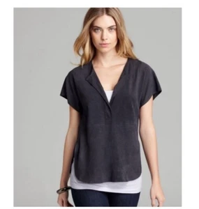 Neu mit Etikett $ 550 Vince Damen blau Wildleder Leder halbe Knopfleiste Top Größe Small - Bild 1 von 6