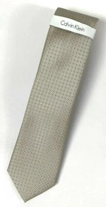 Calvin Klein Simple Grid Neck Tie Beige Tan 100% Silk Geometric MSRP $65 - Picture 1 of 4