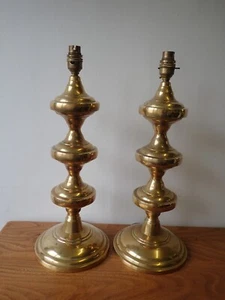 Pair of large brass candlestick style table lamps - Picture 1 of 21
