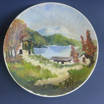 PRIMI 900 ANTICO PIATTO DIPINTO A MANO PAESAGGIO DI LAGO FIRMA ALBA - Immagine 1 di 4