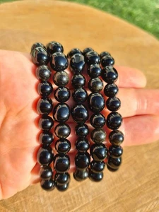Leistungsstarkes 3 Steine Schutzarmband: Schwarzer Onyx, Schwarzer Obsidian, Schwarzer Achat - Bild 1 von 5