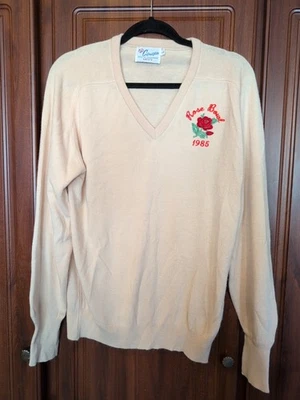 Suéter masculino vintage Rose Bowl 1985, cor marfim, tamanho G - Imagem 1 de 3