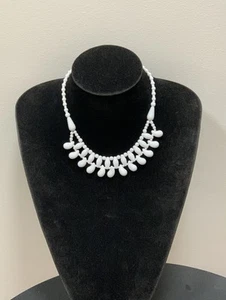 Vtg 1950s Japan Milk Glass Choker Colar  White Bead double row Necklace - Picture 1 of 5