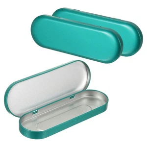 Caja de lata con bisagras de metal de 6,9 x 2,4 x 0,7 pulgadas 3 piezas para pinceles de maquillaje de pluma, verde - Imagen 1 de 5