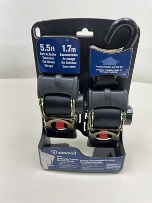 ATTWOOD 15260-8 BOLT ON RETRACTABLE TRANSOM TIE DOWN STRAPS 2" X 5 1/2' FT BOAT - Image 1 of 4