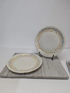 Set of 2 Germany Konigl. pr. Tettau 10" Dinner Plates Blue Trim Gold Pink Yellow - Picture 1 of 9