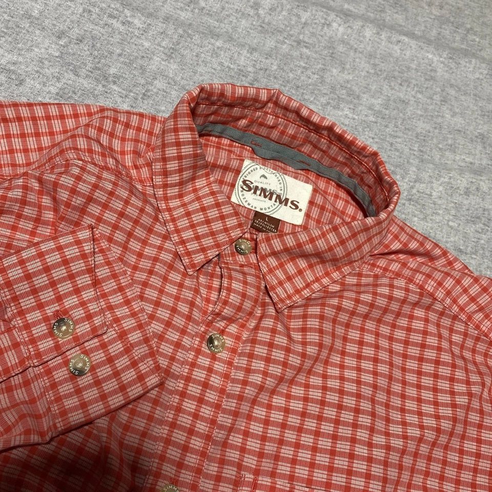 Simms Shirt Mens Large Orange Fishing Check Nylon Blend Button Outdoors Nature - Image 1 of 4