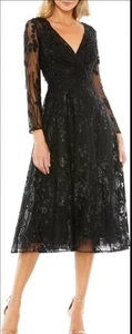 New Mac Duggal Embellished Floral Long Sleeve Dress In Black Size 18 $498 - Picture 1 of 9