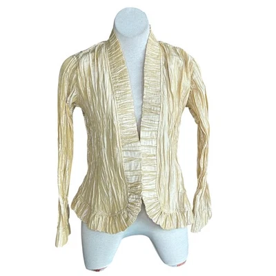 Chaqueta Chico's Gold Stardust Open Drape Royal Volantes Arrugada Talla XXSpequeña Nueva con Etiquetas Foto 1 de 4