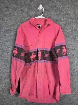 Vintage Wrangler Shirt Mens 16-34 Pink Western Cowboy Southwest Made USA 90s - Image 1 of 4