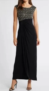 Connected Apparel Women’s Black Silver Sequin Lace Overlay Evening Gown Dress 12 - Picture 1 of 7