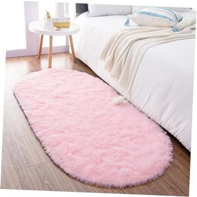  Alfombras mullidas para dormitorio niña, 2,6' x 5,3' ovaladas peludas 2'7" x 5'3" (ovaladas) rosa Foto 1 de 4