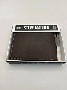 Steve Madden Mens Genuine Leather Bifold Wallet With RFDI Protection New Brown - Picture 1 of 7