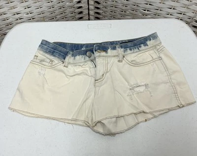 Club Monaco Denim Cut-Off Distressed White Shorts, Washed Blue Trim, Size 00 - Image 1 of 4