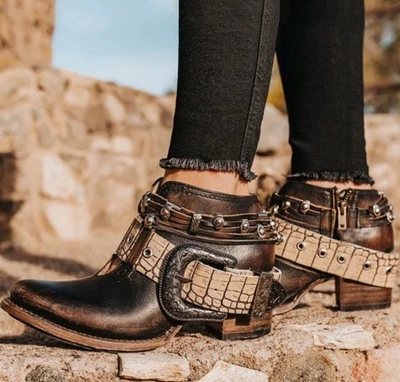 Botas de cuero Freebird By Steven para mujer salón marrón dorado talla US 9 Foto 1 de 4