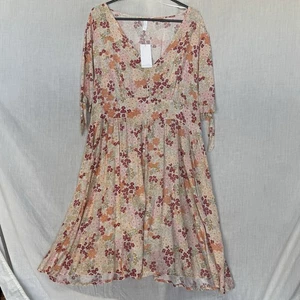 Pink/Red Retro Floral Midi Dress – Avella – Size 22 – New With Tag  - Picture 1 of 8