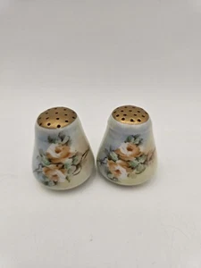 Vintage Porcelain China Salt And pepper Shakers Handpainted Roses Gold Accents - Picture 1 of 7