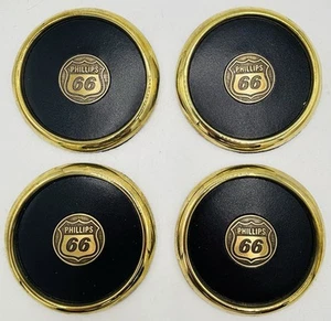 Lot of 4 ‘Phillips 66’ 3.5” Leather & Satin Brass Coasters - Picture 1 of 4