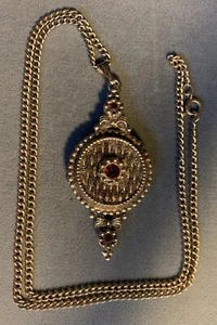 Vintage Solid Perfume Pendant Gold tone Red Stone Locket AS IS Free Shipping - Picture 1 of 7