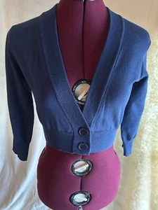 womens- Sweater- "Say What?" made in USA Sz.Med. navy bolero type  NWOT - Picture 1 of 4