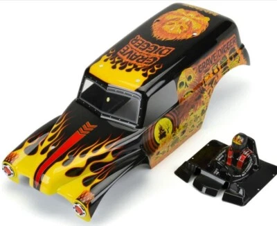 Pro-Line LMT 1/10 Grave Digger Fire Painted Body Red/Yellow Clod Buster TXT USA1 - Image 1 of 4