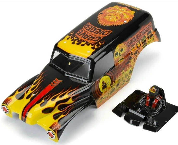 Pro-Line LMT 1/10 Grave Digger Fire Painted Body Red/Yellow Clod Buster TXT USA1 - Image 1 of 4