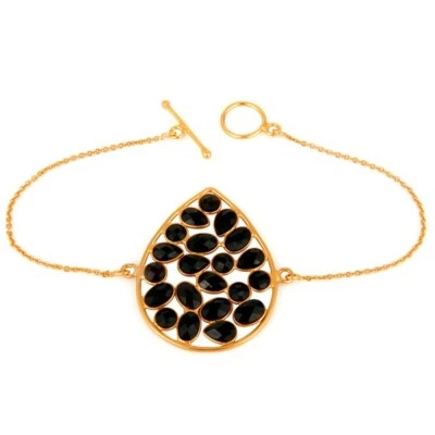 Pulseira ocidental feminina moderna com pedra preciosa ônix preto ouro fantasia presente joia - Imagem 1 de 4