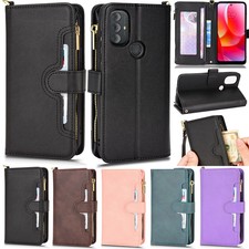 For Motorola G52 J G50 G60S E20 Edge X30 Zipper Wallet Leather Flip Case Cover