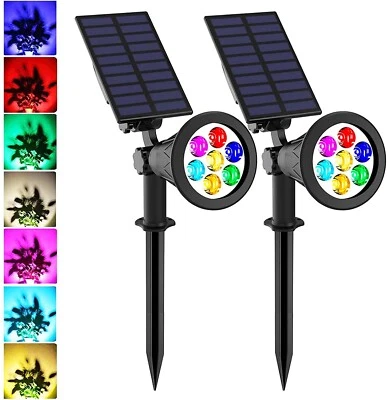 Outdoor 2Pcs Solar RGB Color Changing LED Spotlight Waterproof Garden Lights US - Image 1 of 4
